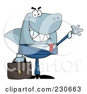 Poster, Art Print Of Shark Businessman Carrying A Briefcase And Waving