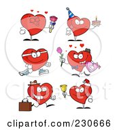 Royalty Free RF Clipart Illustration Of A Digital Collage Of Red Heart Characters 1