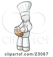 White Baker Chef Cook In Uniform And Chefs Hat Stirring Ingredients In A Bowl by Leo Blanchette