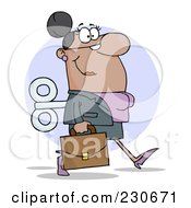 Poster, Art Print Of Windup Hispanic Businessman Walking With A Briefcase Over Purple