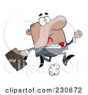 Royalty Free RF Clipart Illustration Of A Late Black Businessman Running With A Briefcase