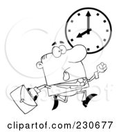 Poster, Art Print Of Coloring Page Outline Of A Hurried Businessman Running Past A Clock