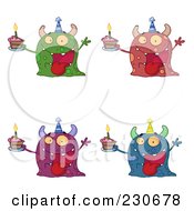 Poster, Art Print Of Digital Collage Of Four Birthday Monsters
