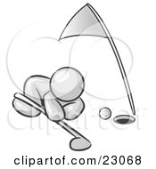 Clipart Illustration Of A White Man Down On The Ground Trying To Blow A Golf Ball Into The Hole by Leo Blanchette