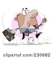Poster, Art Print Of Late Hispanic Businessman Running With A Briefcase Over A Pink Circle