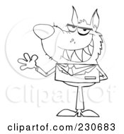 Poster, Art Print Of Coloring Page Outline Of A Waving Wolf Business Man