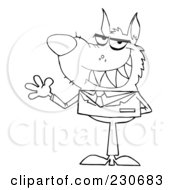 Royalty Free RF Clipart Illustration Of A Coloring Page Outline Of A Waving Wolf Business Man