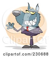 Royalty Free RF Clipart Illustration Of A Waving Wolf Businessman Over Beige