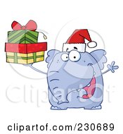 Royalty Free RF Clipart Illustration Of A Christmas Elephant Wearing A Santa Hat And Holding Gifts