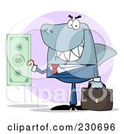 Poster, Art Print Of Shark Businessman Holding Cash Over A Purple Circle