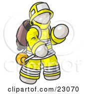 White Fireman In A Uniform Fighting A Fire