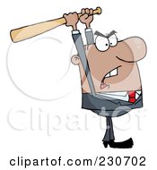 Royalty Free RF Clipart Illustration Of A Black Businessman Holding A Bat Over His Head