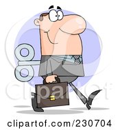 Royalty Free RF Clipart Illustration Of A Windup White Businessman Walking With A Briefcase Over A Purple Circle