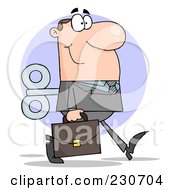 Poster, Art Print Of Windup White Businessman Walking With A Briefcase Over A Purple Circle