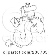 Poster, Art Print Of Coloring Page Outline Of A Businessman Riding On A Hopping Dollar Symbol