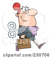 Windup Caucasian Businessman Walking With A Briefcase