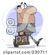 Poster, Art Print Of Windup Hispanic Businessman Walking With A Briefcase Over A Purple Circle
