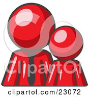 Clipart Illustration Of A Red Child Or Employee Standing Beside A Bigger Blue Businessman Symbolizing Management Parenting Or Mentorship by Leo Blanchette