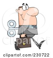 Windup Caucasian Businessman Walking With A Briefcase