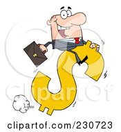 Royalty Free RF Clipart Illustration Of A Caucasian Businessman Riding On A Hopping Dollar Symbol