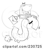Poster, Art Print Of Coloring Page Outline Of A Shark Businessman Riding On A Hopping Dollar Symbol