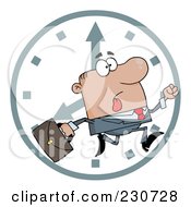 Poster, Art Print Of Hurried Hispanic Businessman Running Past A Clock