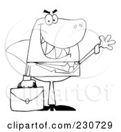 Poster, Art Print Of Coloring Page Outline Of A Shark Businessman Carrying A Briefcase And Waving