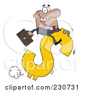 Royalty Free RF Clipart Illustration Of A Black Businessman Riding On A Hopping Dollar Symbol