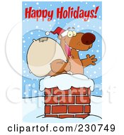 Royalty Free RF Clipart Illustration Of A Happy Holidays Greeting Over A Christmas Santa Bear In A Chimney 1