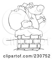 Royalty Free RF Clipart Illustration Of A Coloring Page Outline Of A Christmas Santa Bear In A Chimney