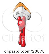 Clipart Illustration Of A Red Man Holding Up A House Over His Head Symbolizing Home Loans And Realty by Leo Blanchette