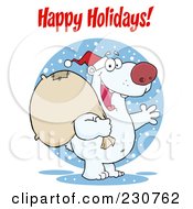 Poster, Art Print Of Happy Holidays Greeting Over A Christmas Santa Polar Bear