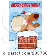 Royalty Free RF Clipart Illustration Of A Merry Christmas Greeting Over A Christmas Santa Bear In A Chimney 1