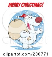 Poster, Art Print Of Merry Christmas Greeting Over A Christmas Santa Polar Bear