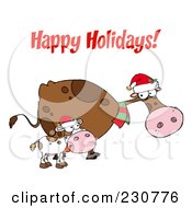 Poster, Art Print Of Happy Holidays Greeting Over Christmas Cows