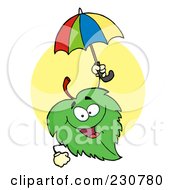 Royalty Free RF Clipart Illustration Of A Happy Green Leaf With An Umbrella