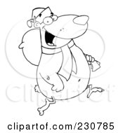 Royalty Free RF Clipart Illustration Of A Coloring Page Outline Of A Christmas Bear Running With A Bag