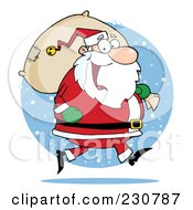 Poster, Art Print Of Caucasian Santa Clause Carrying A Sack Over A Snow Circle