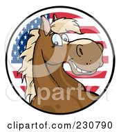 Poster, Art Print Of Happy Horse Face Over An American Circle