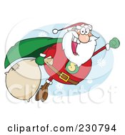 Royalty Free RF Clipart Illustration Of A Cauasian Santa Super Hero Flying 2