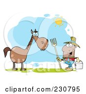 Royalty Free RF Clipart Illustration Of A Happy Black Farmer Near A Horse by Hit Toon
