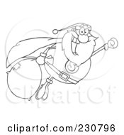 Royalty Free RF Clipart Illustration Of A Coloring Page Outline Of A Santa Super Hero Flying