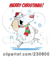 Poster, Art Print Of Merry Christmas Greeting Over A Polar Bear Carrying A Bag