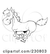 Royalty Free RF Clipart Illustration Of A Coloring Page Outline Of A Happy Galloping Horse