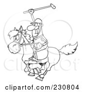 Poster, Art Print Of Coloring Page Outline Of A Polo Player Holding Up A Stick