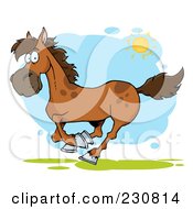 Royalty Free RF Clipart Illustration Of A Happy Brown Galloping Horse Outside