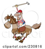 Royalty Free RF Clipart Illustration Of A Black Polo Player Holding Up A Stick