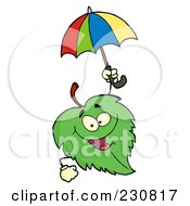 Royalty Free RF Clipart Illustration Of A Happy Green Leaf Holding An Umbrella