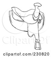 Royalty Free RF Clipart Illustration Of A Coloring Page Outline Of A Leather Horse Saddle