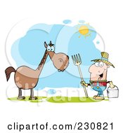 Poster, Art Print Of Happy Caucasian Farmer Near A Horse